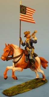 Kavallerist mit Trompete und Fahne zu Pferd