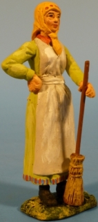 Siedlerin stehend mit Besen