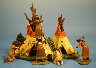 Squaws beim Zelbtbau mit Zelt