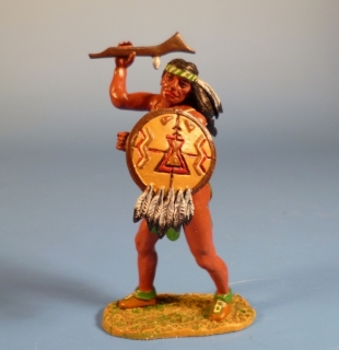 Indianer k�mpfend mit Kriegskeule und Schild