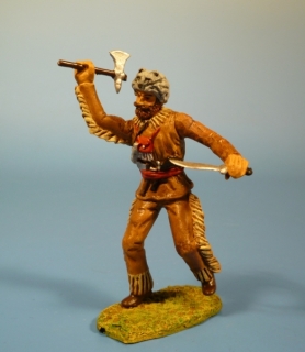 Trapper mit Tomahawk und Messer im Kampf