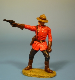 Mounty mit Revolver nach rechts schieend