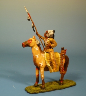 Indianer zu Pferd Speer hochhaltend