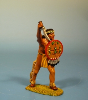 Indianer mit Messer und Schild k�mpfend
