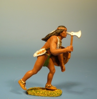 Indianer st�rmend mit Tomahawk und Schild