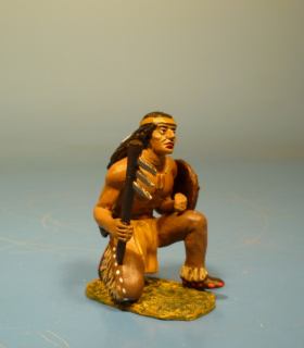 Indianer kniend mit Schild und Kriegskeule