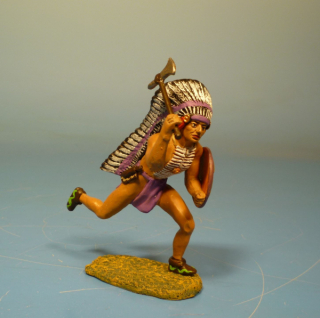 Indianer st�rmend mit Schild und Tomahawk