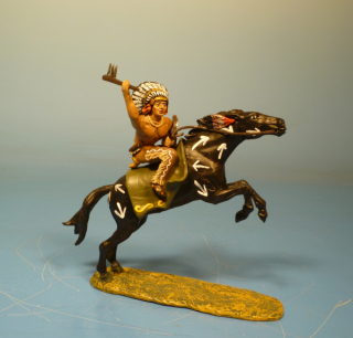 Indianer zu Pferd mit Kriegskeule und Schild