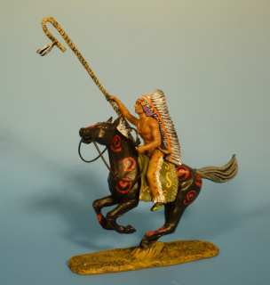 Indianer zu Pferd mit Skalpstange
